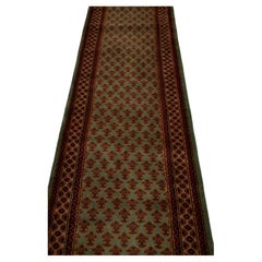 2.6x14 Alfombra persa verde de lana anudada a mano Herati ( G-14284 )