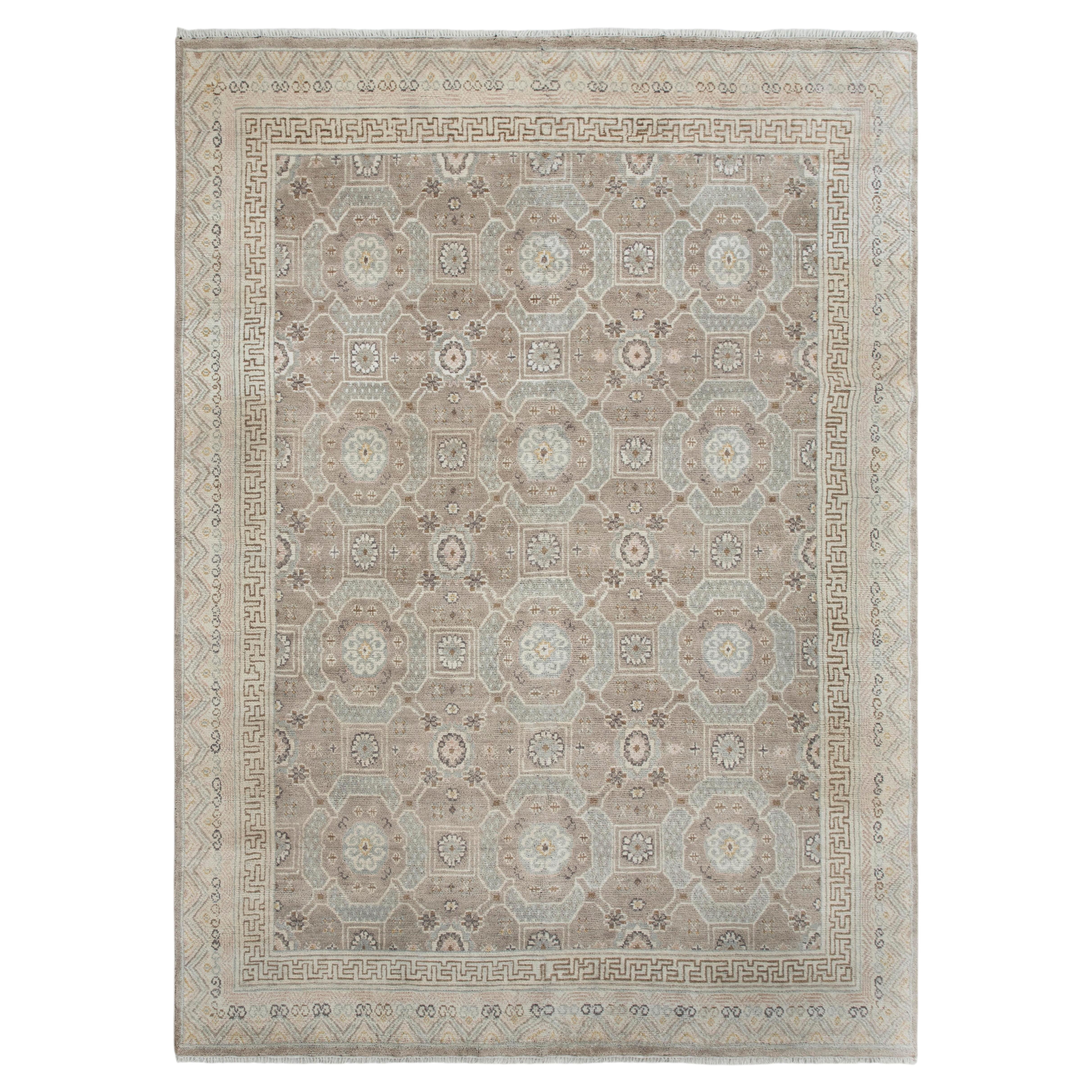 9x12 Beige & Soft Blue Vintage Traditional Hand Knotted Area Wool Rug ( G-14626)
