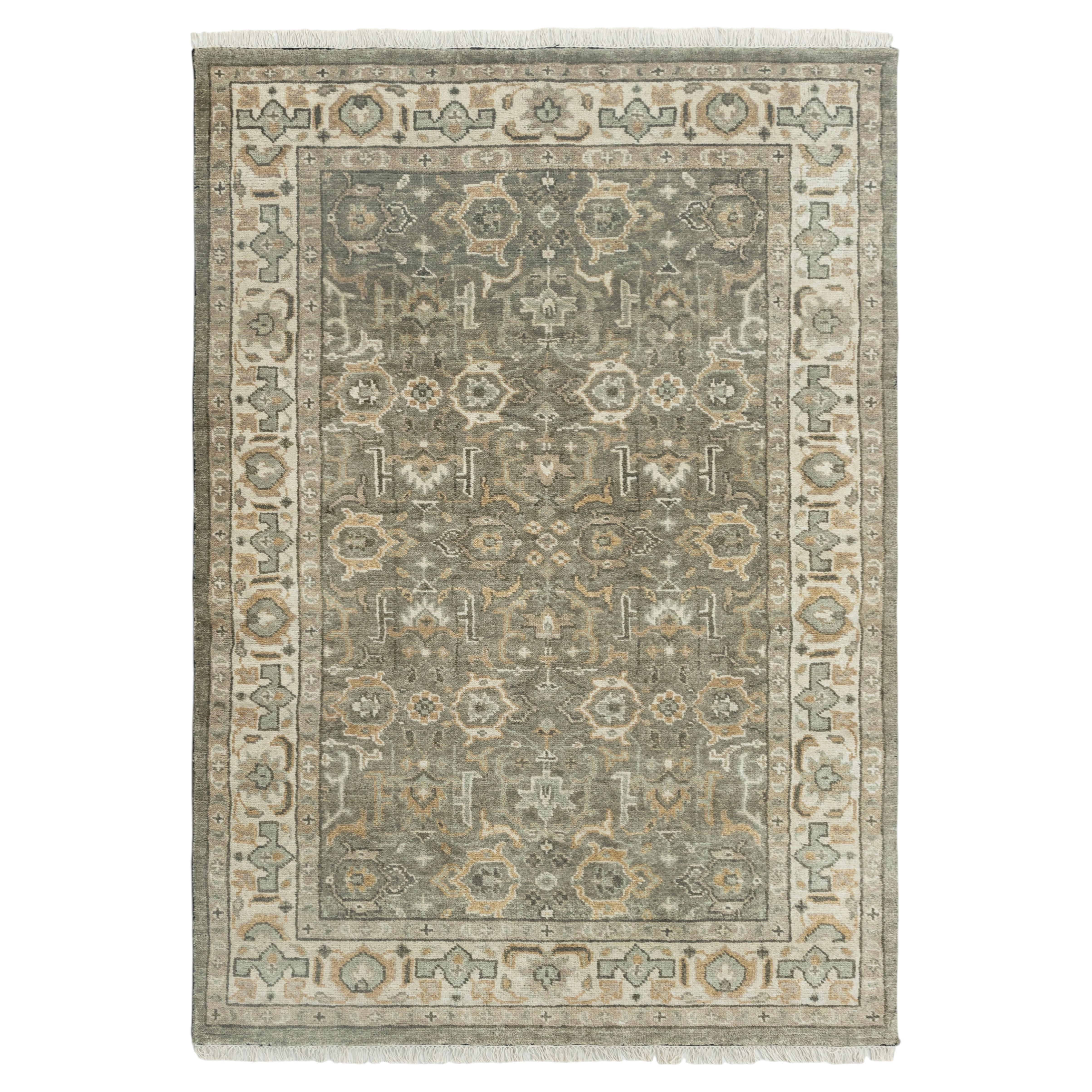 6x9 Muted Sage and Ivory Vintage Turkish Oushak Handwoven Wool Rug ( G-14699 )