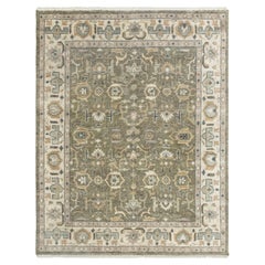 8x10 Muted Sage and Ivory Vintage Turkish Oushak Handwoven Wool Rug ( G-14645 )