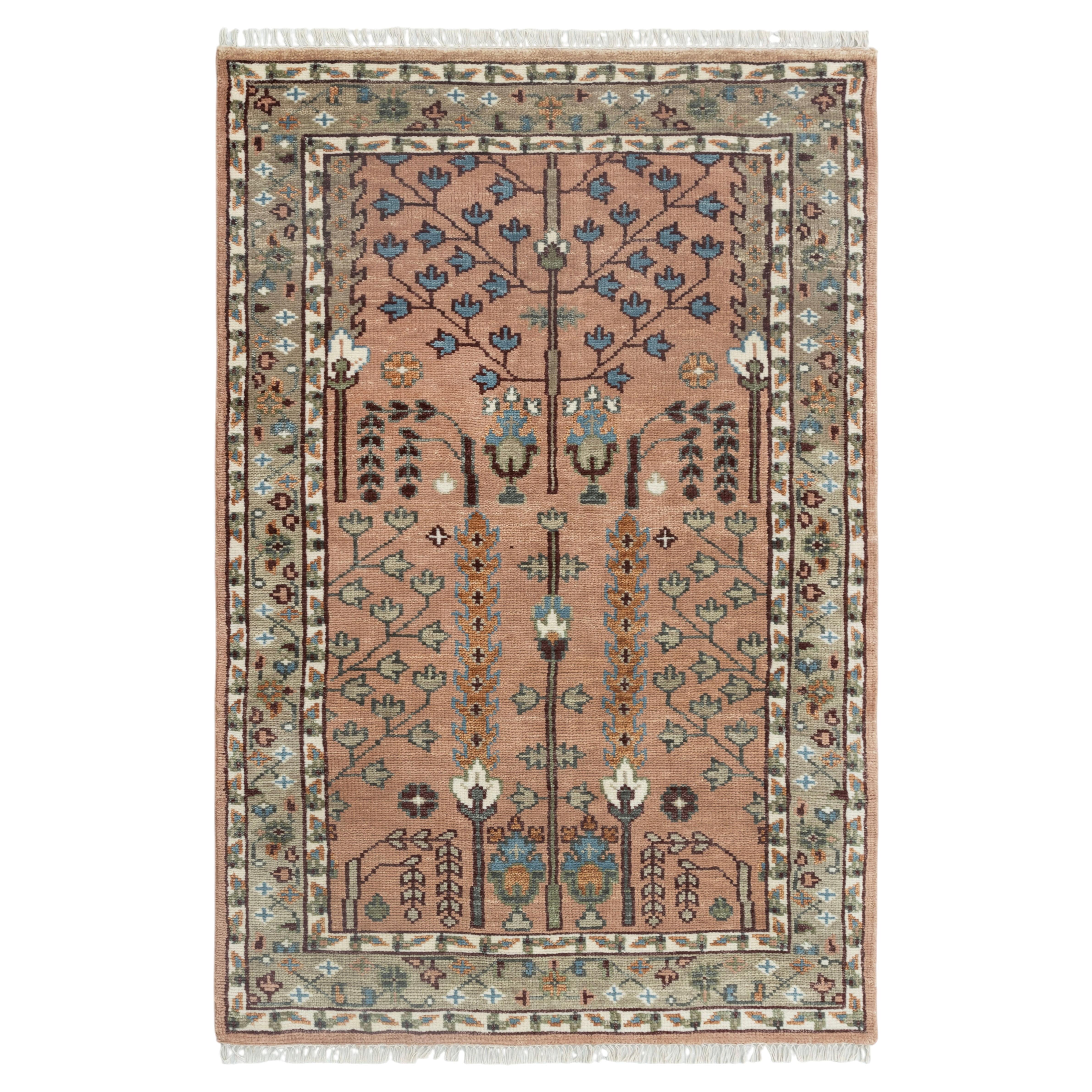 5x8 Pink Tree Of Life Turkish Oushak Hand Knotted Persian Rug ( G-14697 ) For Sale