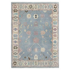 9x12 Blue Ivory Hand Knotted Turkish Oushak Wool Rug ( G-14623 )
