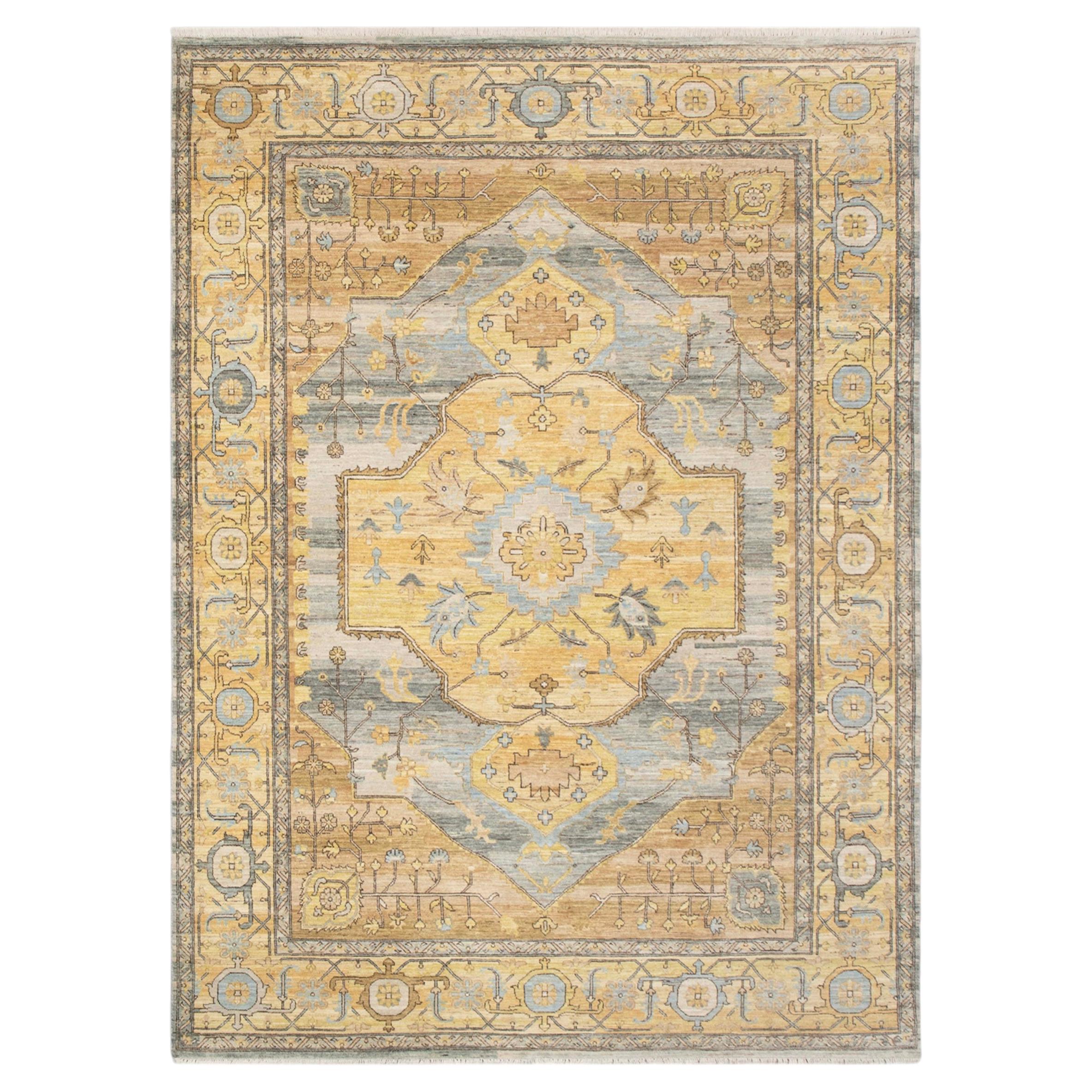 9x12 Gold Gray Turkish Persian Hand Knotted Wool Rug ( OAC -23 ) For Sale
