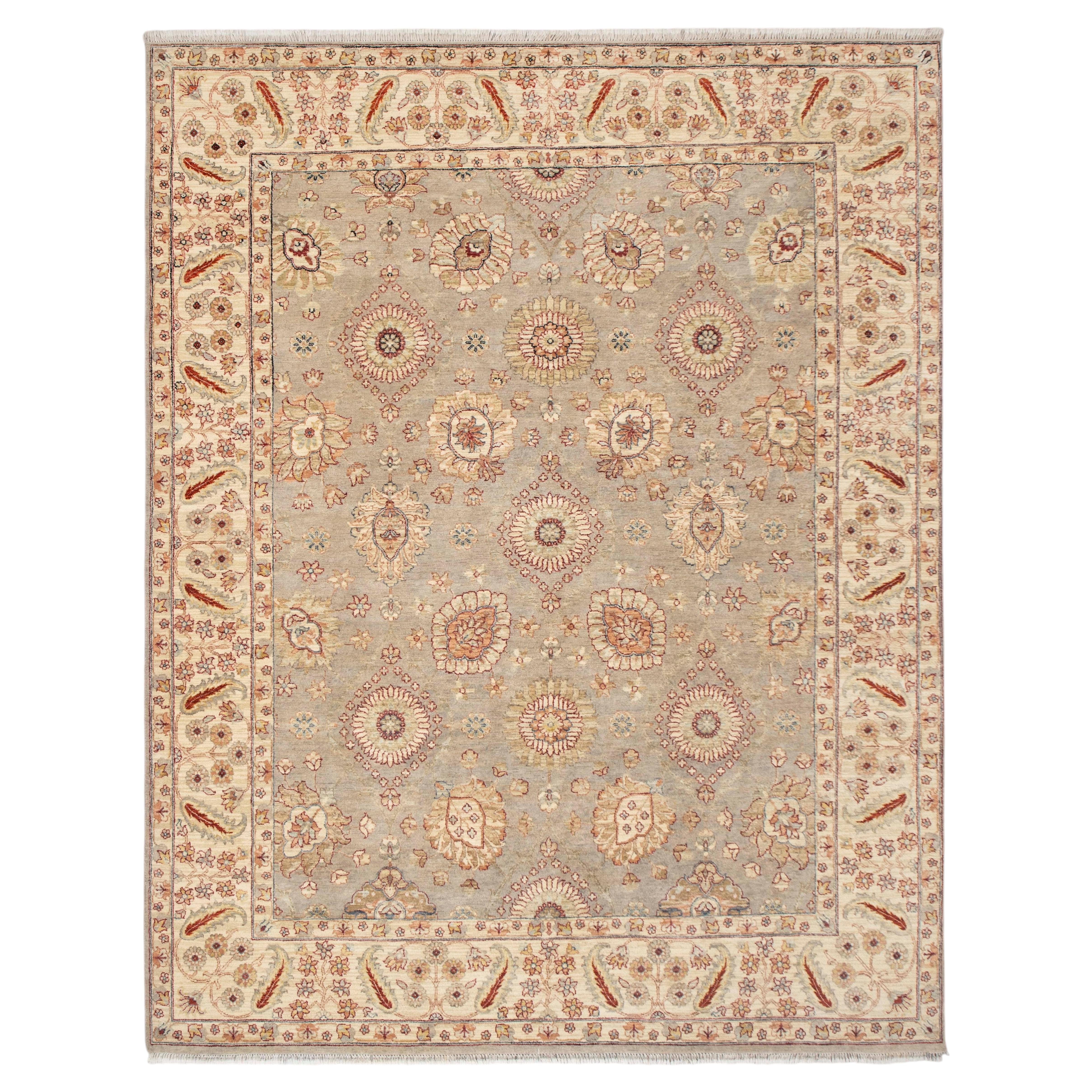 8x10 Gray Ivory Persian Inspired Hand Knotted Wool Area Rug ( OAC - 28 ) For Sale