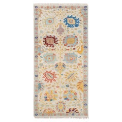 4x11 Cream Gold Colourful Hand Knotted Turkish Runner Wool Rug ( OAC - 26 )