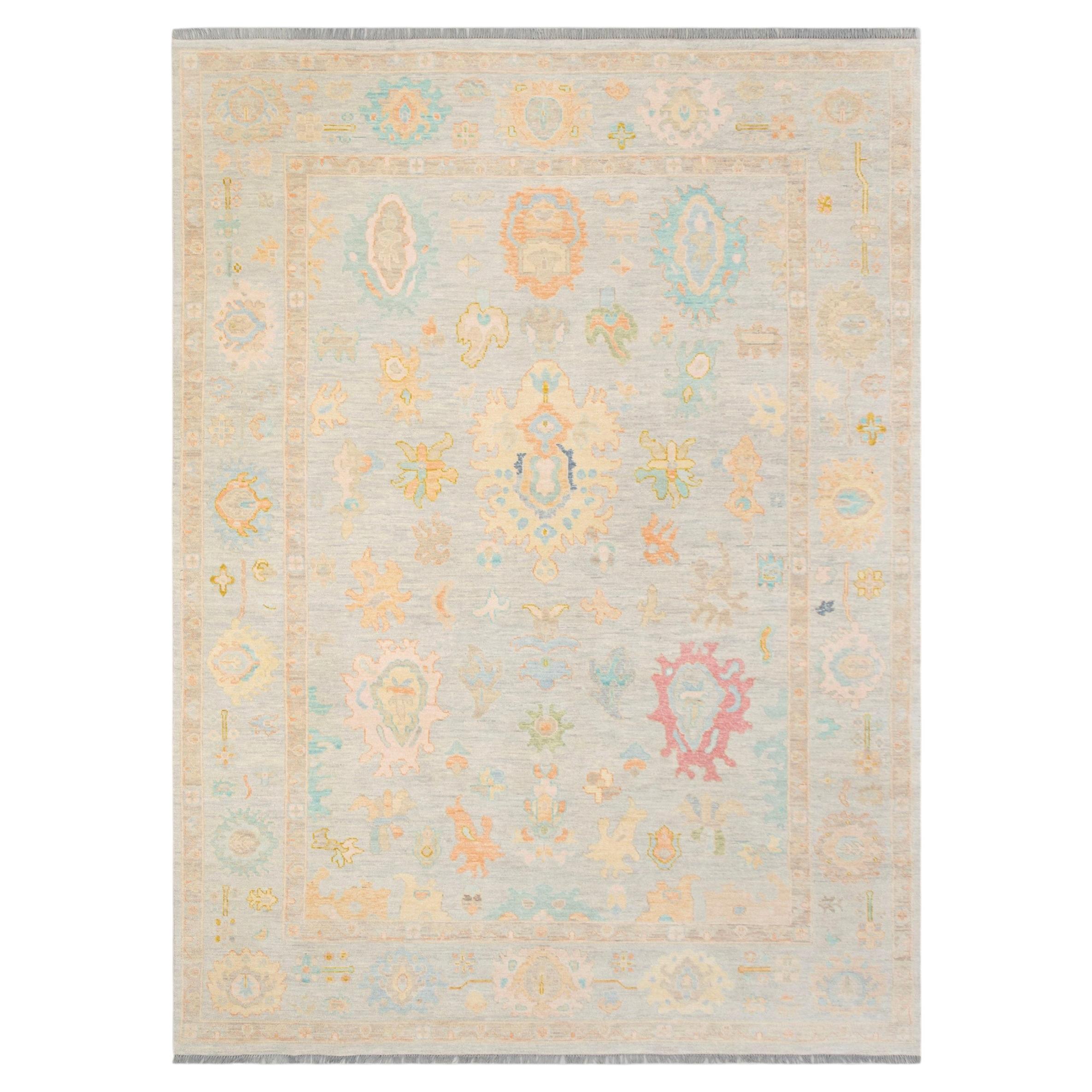10x14 Gray Cream Turkish Oushak Hand Knotted Wool Rug ( OAC - 32 )