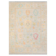 10x14 Gray Cream Turkish Oushak Hand Knotted Wool Rug ( OAC - 32 )