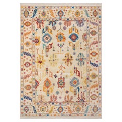 10x14 Ivory Bright Colors Turkish Oushak Hand Knotted Wool Rug ( OAC - 33 )