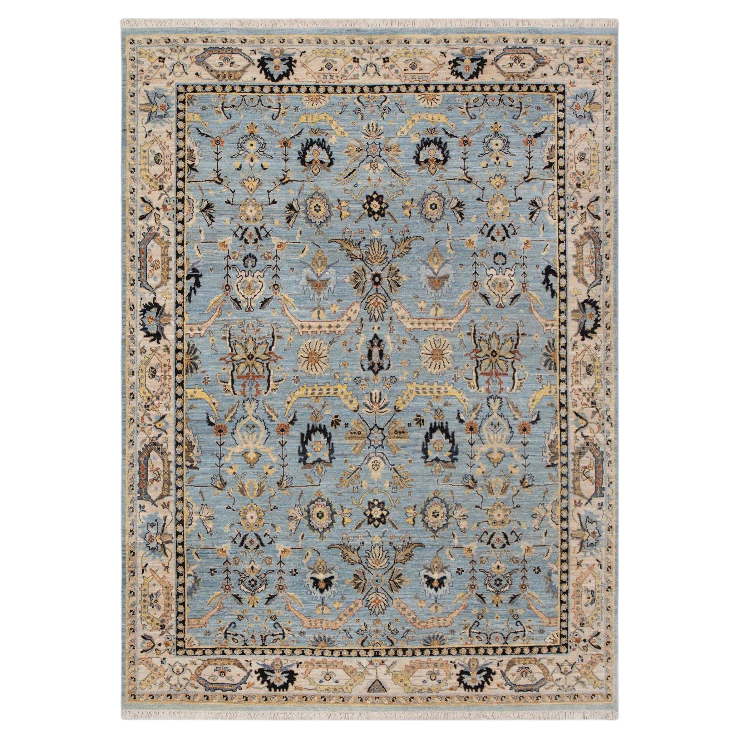 8x10 Blue Turkish Oushak Hand Knotted Wool Rug ( OAC - 16 )