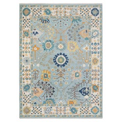 9x12 Ivory Blue Traditional Oushak Hand Knotted Wool Rug ( JC-10234 )