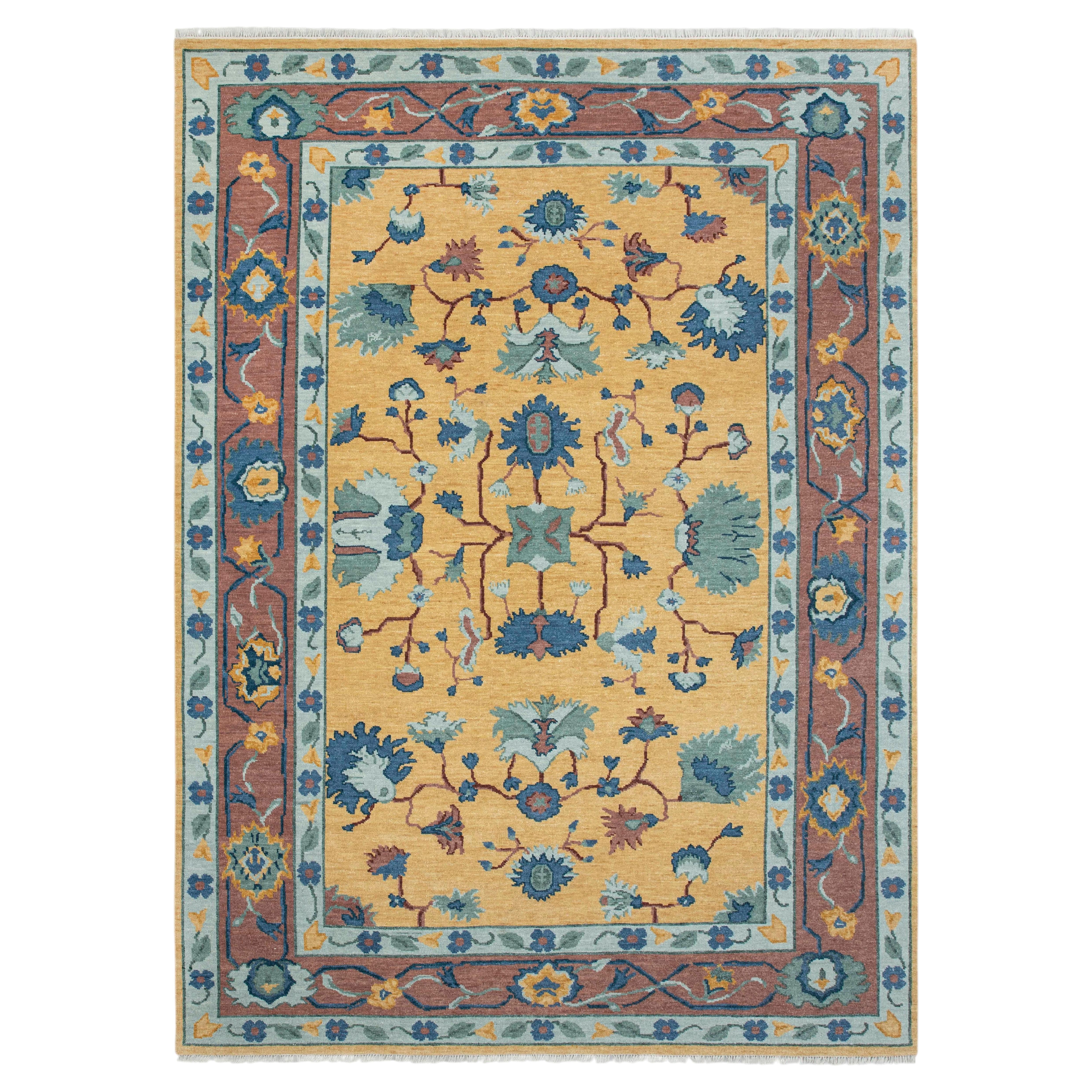 9x13 Gelber traditioneller Oushak Teppich aus handgeknüpfter Wolle ( JC-14092 )