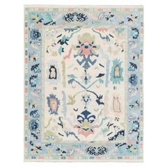8x10 Ivory Blue Colourful Oushak Hand Knotted Wool Rug ( JC-5757 )