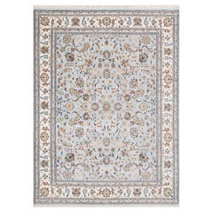 8x10 Blue Ivory Medallion Persian Hand Knotted Nain Wool Silk Rug ( G - 11157 )