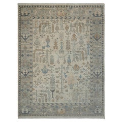 12x15 Muted Ivory Tones Tree Of Life Hand Knotted Oushak Wool Rug ( G-14780 )