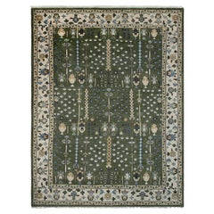 10x14 Dark Green Ivory Persian Tree Of Life Hand Knotted Wool Rug ( G-14692 )