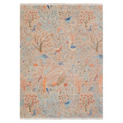9x12 Gray Colourful Bird Garden Hand Knotted Oriental Wool Rug ( JC-10577 )