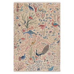 6x9 Gray Birds & Peacocks Garden Hand Knotted Wool Rug ( JC-9546 )