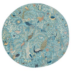 8x8 Blue Birds Peacock Tree Garden Hand Knotted Wool Rug ( JC-14098 )