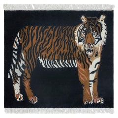 3x4 Tigre negro Alfombra de lana pura anudada a mano para habitación infantil ( H-3 )