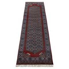 2.6x10 Bluish Gray Persian Bokhara Hand Knotted Wool Runner Rug ( H-7 )