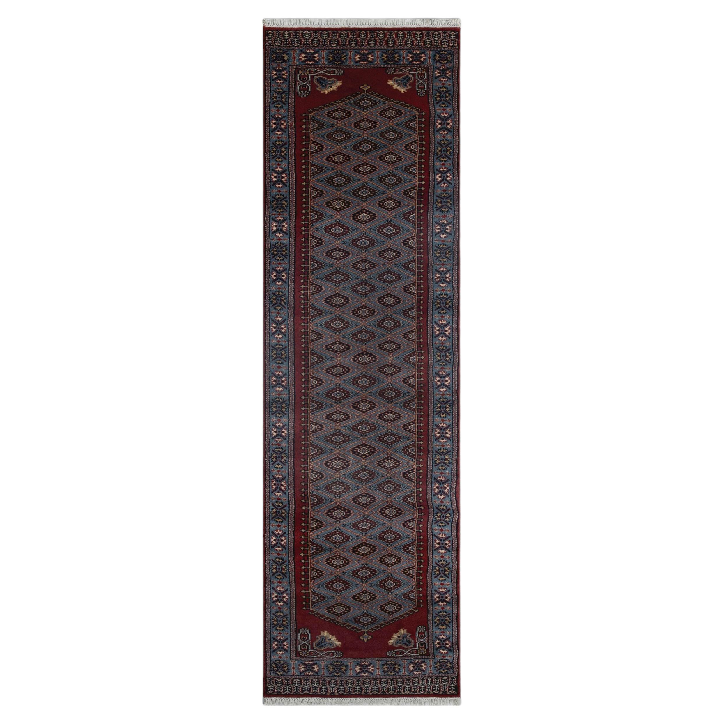 2.7x10 Ft Bluish Gray Vintage Persian Bokhara Hand Knotted Wool Rug ( H-13 )