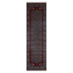 2.7x10 Ft Bluish Gray Vintage Persian Bokhara Hand Knotted Wool Rug ( H-13 )
