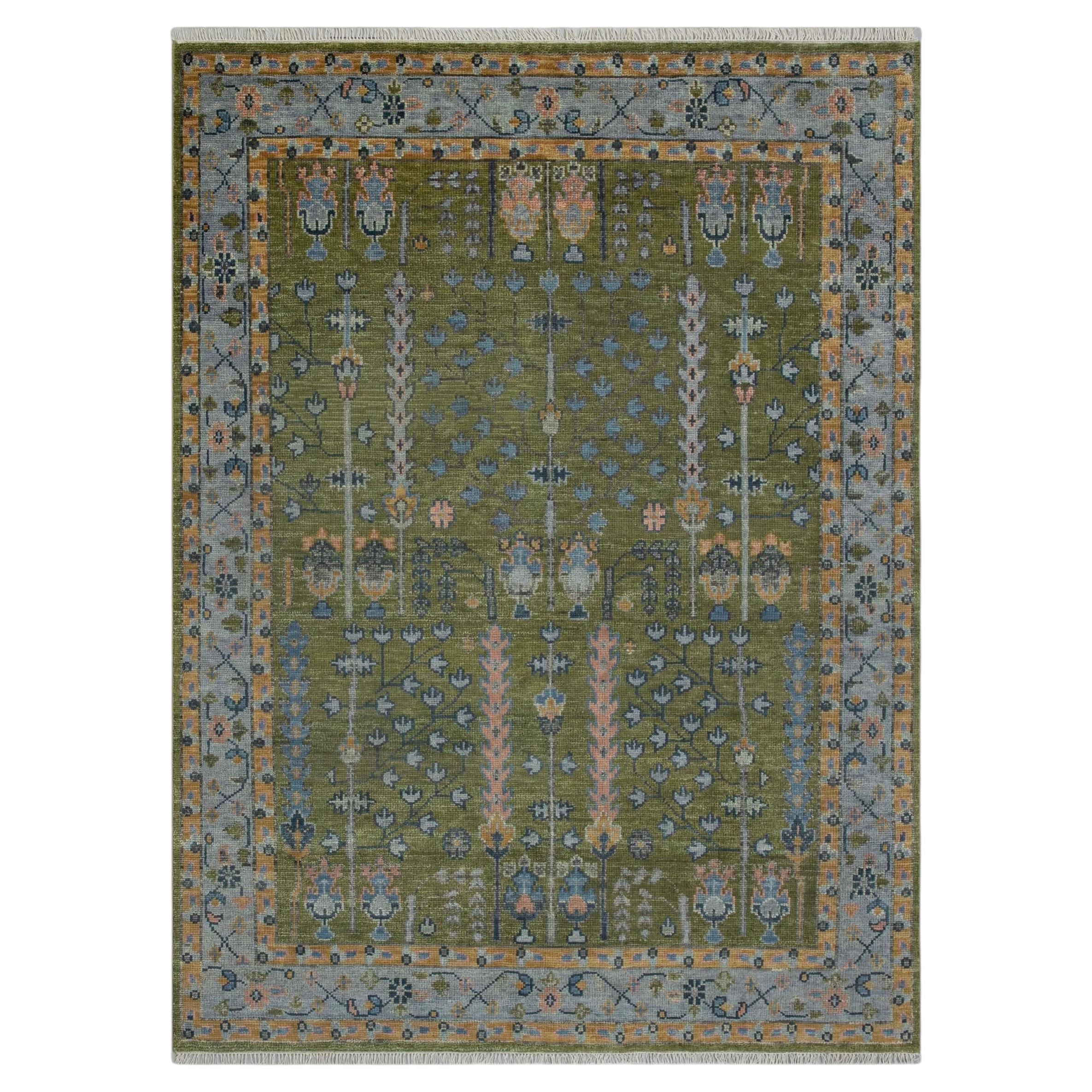 8x10 Moss Green Tree Of Life Oushak Hand Knotted Wool Rug ( G-14785 )