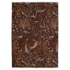 9x12 Brown Colourful Bird Garden Hand Knotted Oriental Wool Rug ( JC-6069 )