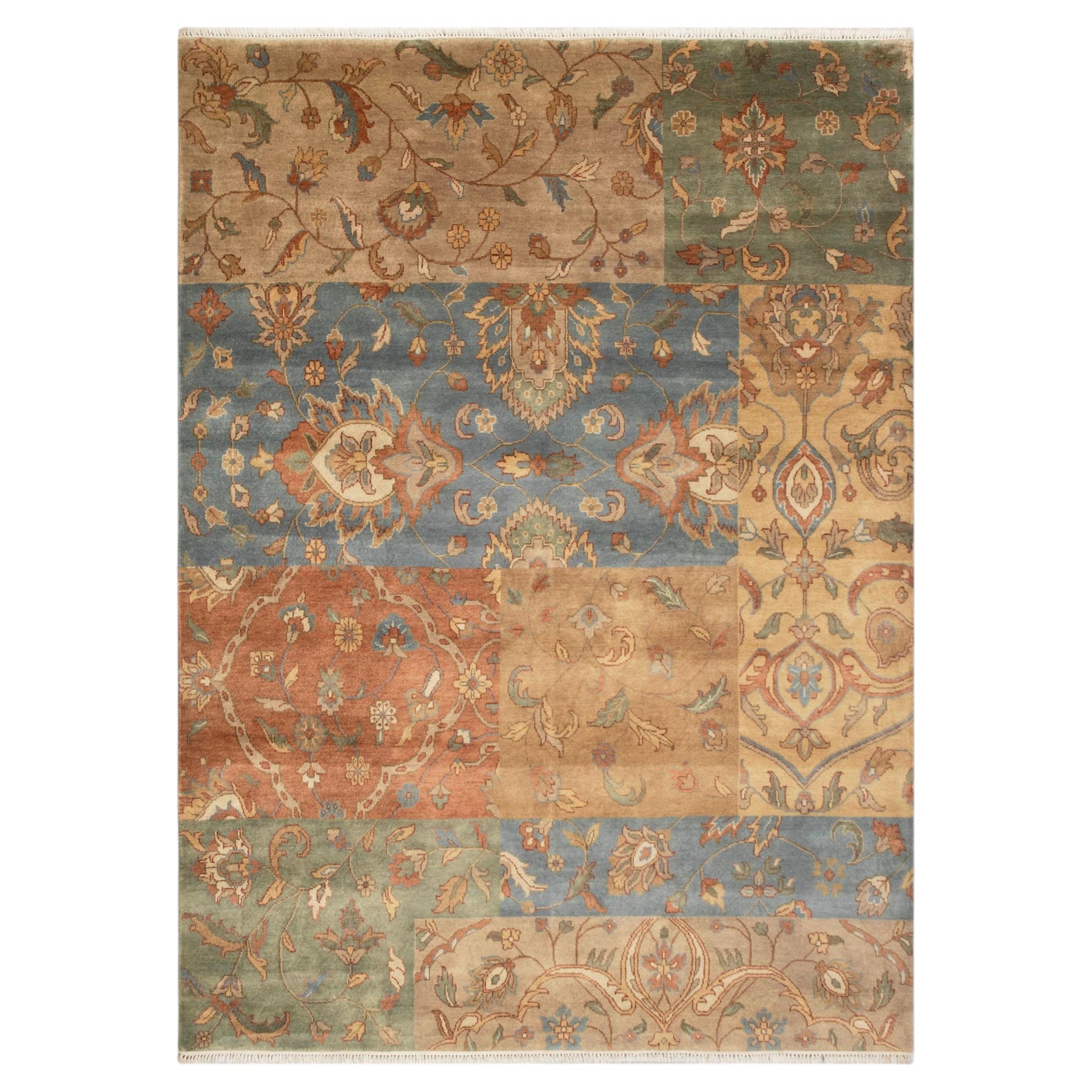 8x10 Beige Gray Persian Floral Patchwork Hand Knotted Wool Rug ( Mt - 41 ) For Sale
