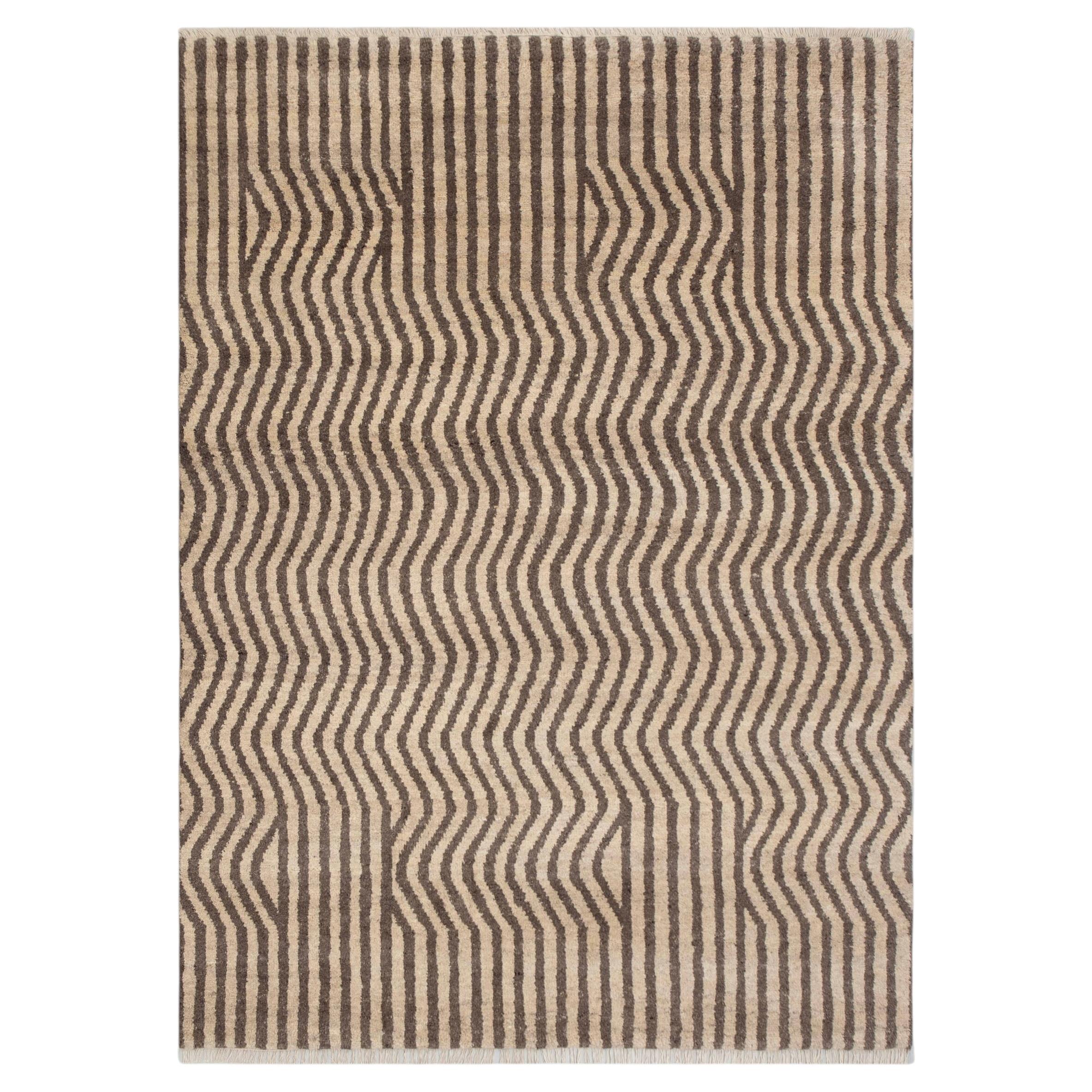Tappeto in lana annodato a mano 8x10 beige grigio carbone marocchino ( Mt - 46 ) in vendita