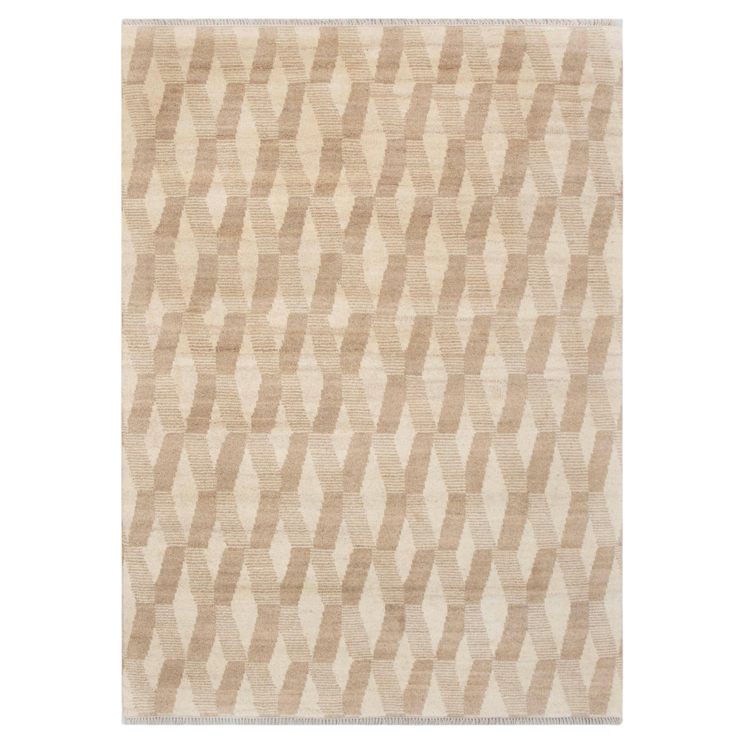 8x10 Ivory Beige Moroccan Hand Knotted Wool Rug ( Mt - 45 )