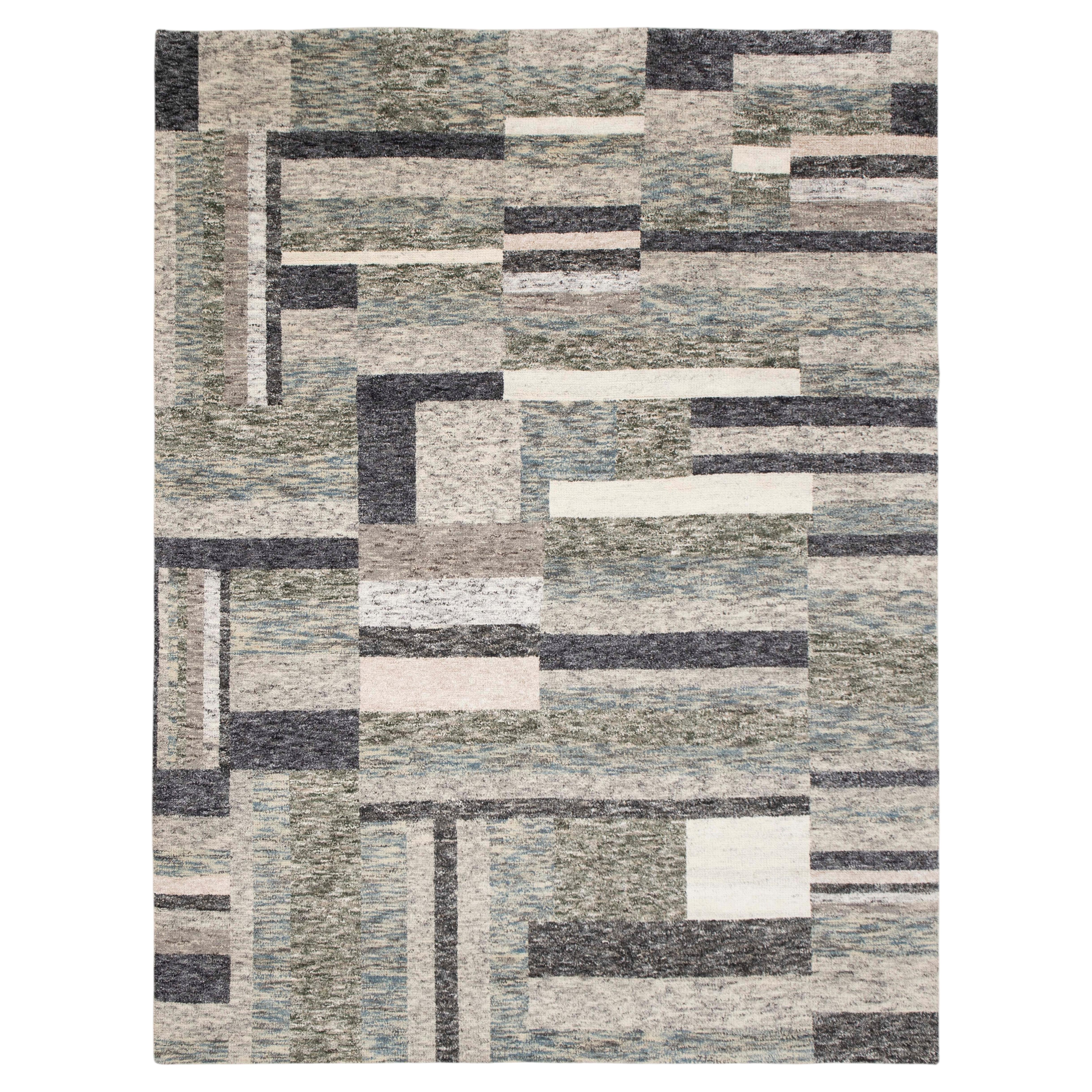 8x10 Ivory Gray Moroccan Hand Knotted Wool Rug ( Mt - 44 )