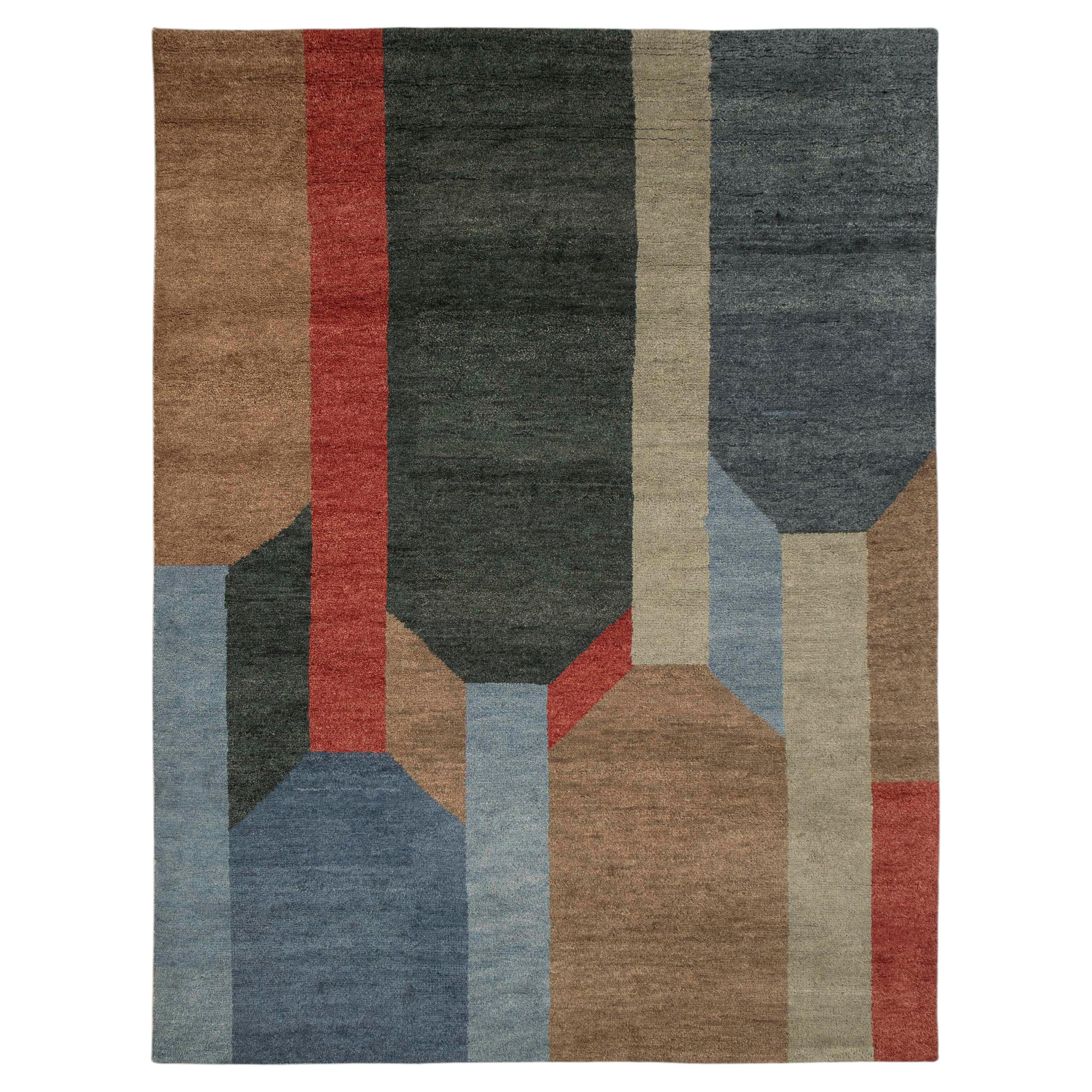 8x10 Colorful Geometric Pattern Moroccan Hand Knotted Wool Rug ( Mt - 72 )