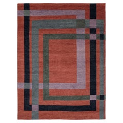 8x10 Rust Geometric Pattern Moroccan Hand Knotted Wool Rug ( Mt - 77 )