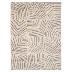 8x10 Ivory Gray Geometric Pattern Moroccan Hand Knotted Wool Rug ( Mt - 5 )