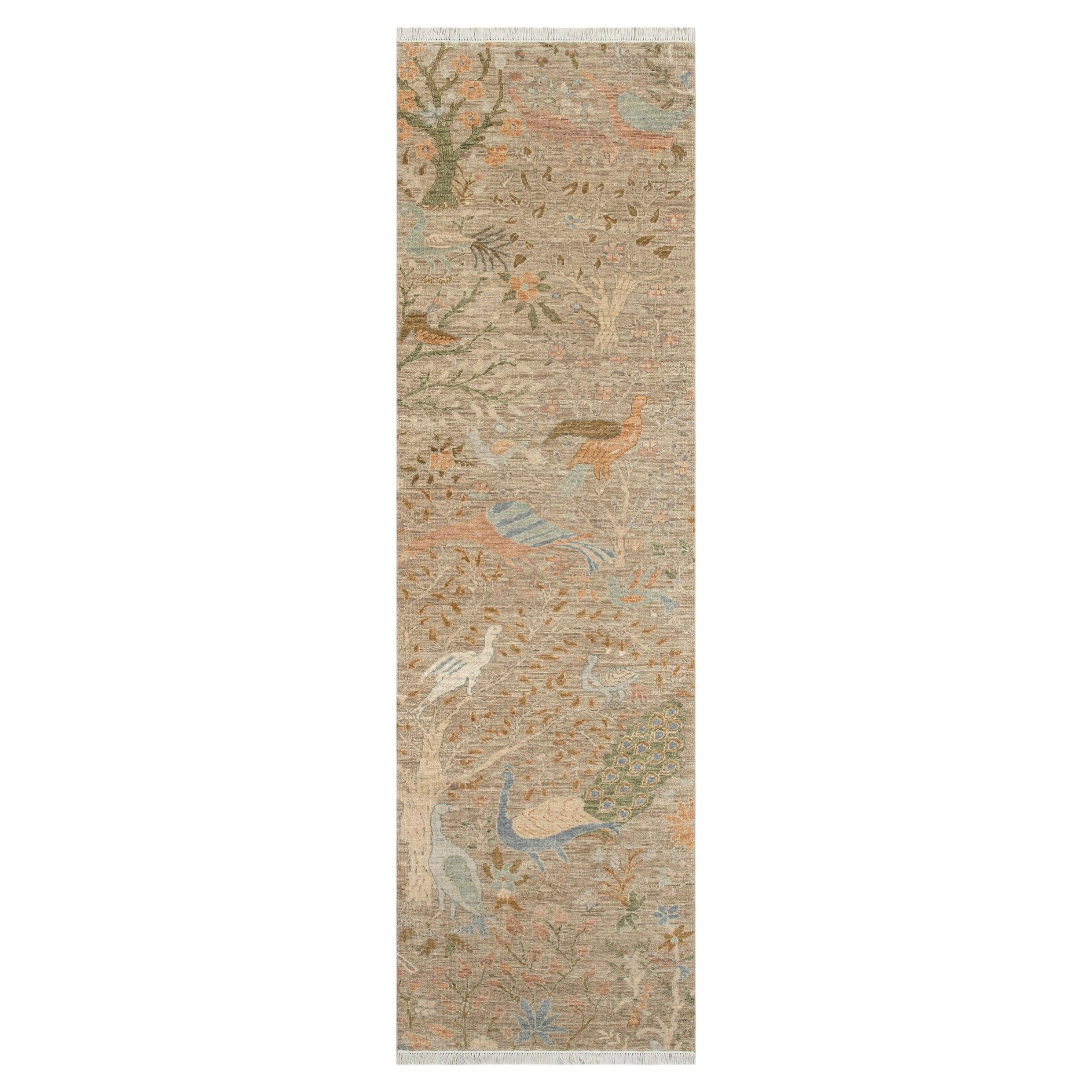2.6x10 Hellbraun Vögel Pfau Garten Hand geknüpft Wolle Läufer Teppich (G -14658 )