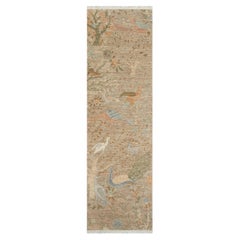 Tappeto Runner in lana annodato a mano 2.6x10 Light Brown Birds Peacock Garden (G -14658)