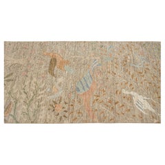 Tappeto Runner in lana annodato a mano 2.6x10 Light Brown Birds Peacock Garden (G -14658)