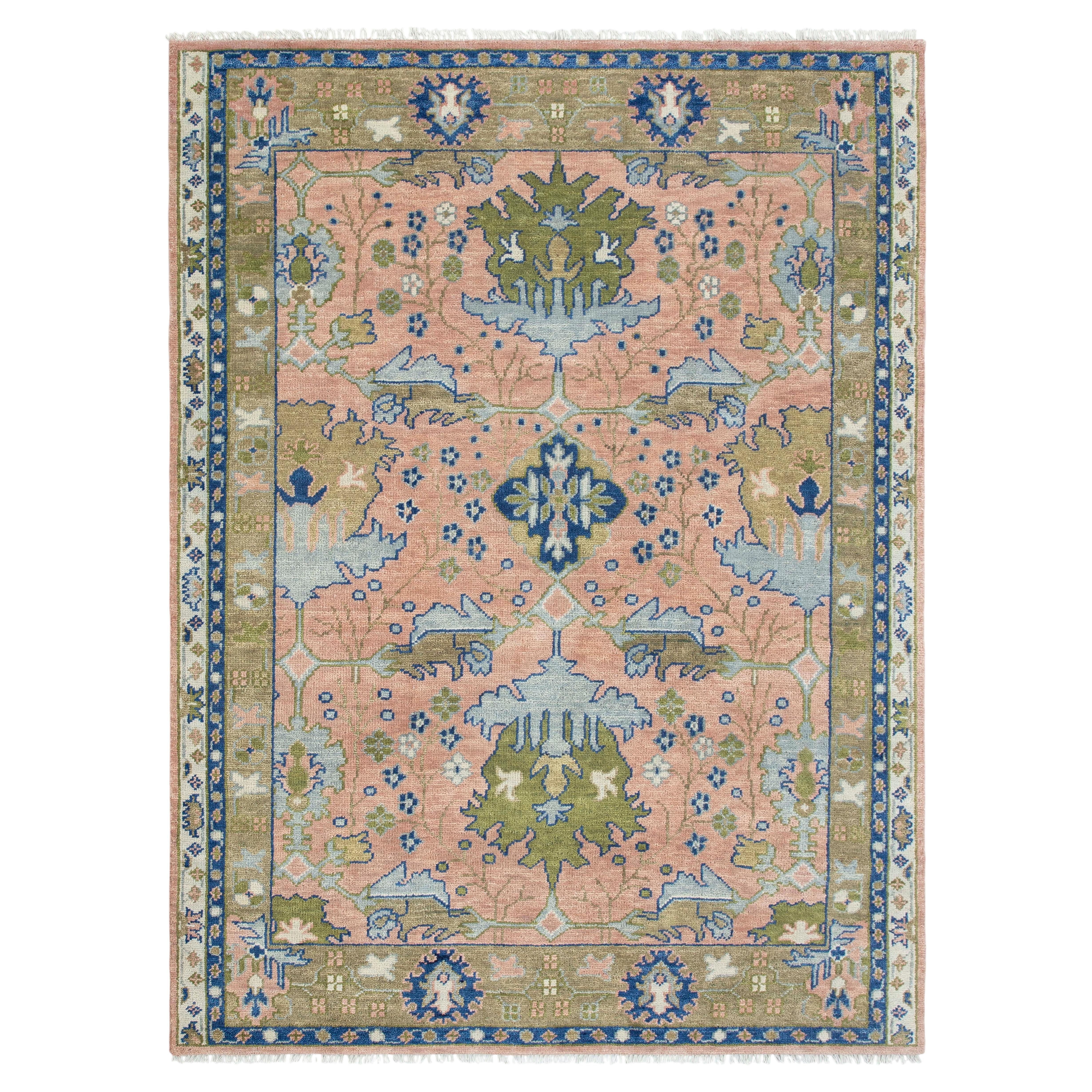 8x10 Blush Pink & Green Turkish Oushak Hand Knotted Wool Rug ( G - 15179 )
