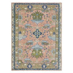 9x12 Ft Blush Pink & Green Vintage Turkish Oushak Wool Rug ( G - 15178 )