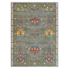 9x12 Ft Gray Floral with Colorful Botanical Pattern Handmade Rug ( G - 15181 )