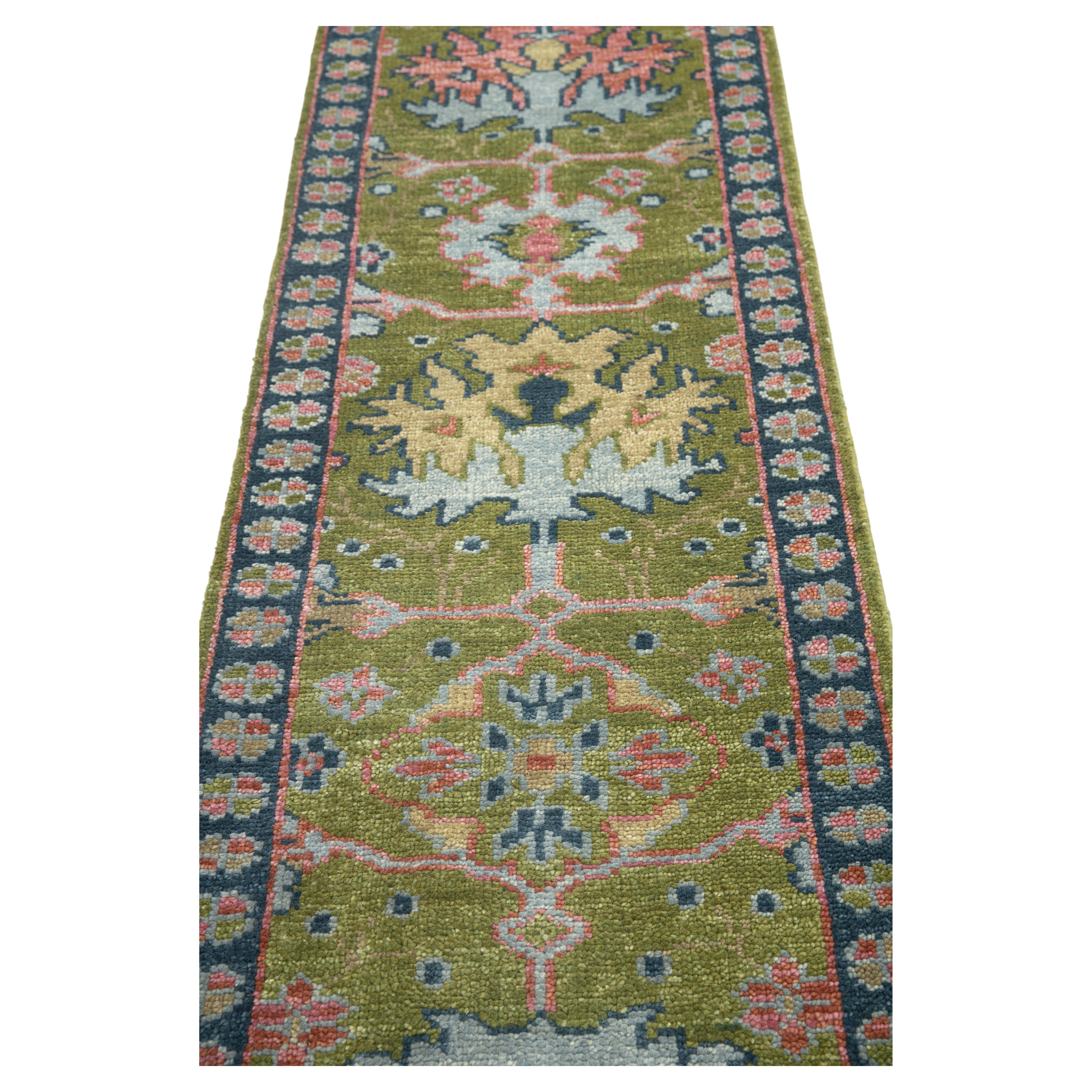 2.6x12 Green Oushak Hand Knotted Staircase Runner Rug ( G -15189 ) For Sale