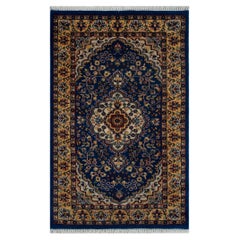 2.7x4.5 Navy Blue Floral Medallion Persian Tabriz Style Hand-Knotted Rug ( S-48)