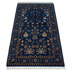Tappeto annodato a mano 2,7x4,6 con motivo "Navy Field" e medaglione floreale color avorio (S - 28)