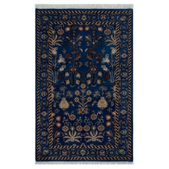 Tappeto annodato a mano 2,7x4,6 con motivo "Navy Field" e medaglione floreale color avorio (S - 28)