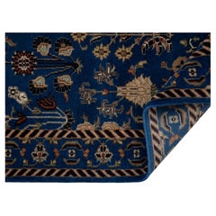 2.7x4.6 Navy Field and Floral Ivory Medallion Hand Knotted Rug ( S - 28 )