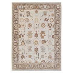 10x14 Ivory Brown Turkish Oushak Design Hand Knotted Wool Rug ( JC - 5302 )