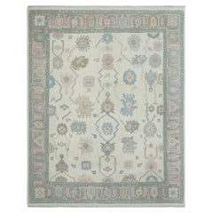 8x10 Ivory Gray Hand Knotted Oushak Wool Rug For Bedroom ( JC - 14241 )