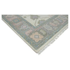 8x10 Ivory Gray Hand Knotted Oushak Wool Rug For Bedroom ( JC - 14241 )