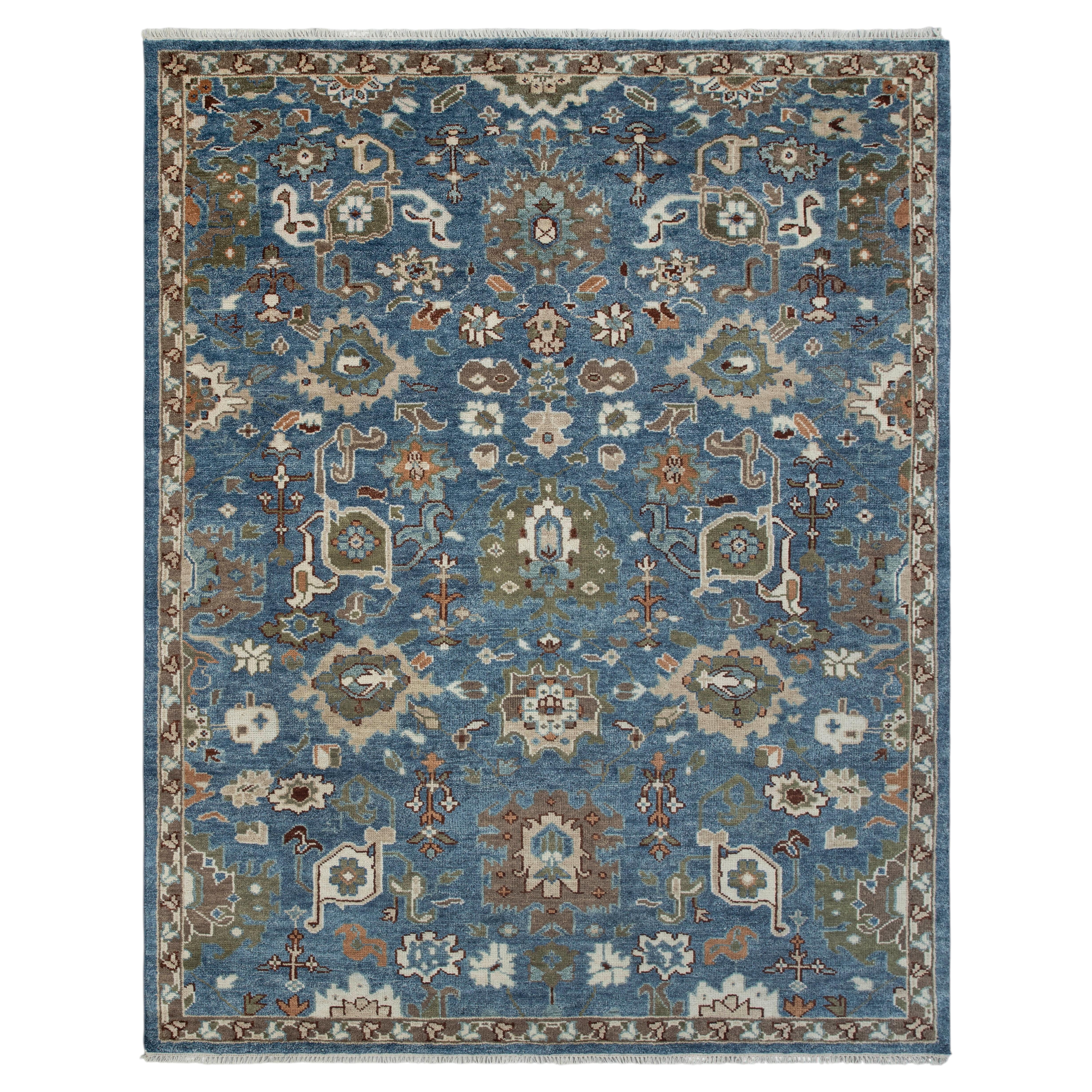 9x12 Ft Blue Turkish Oushak Hand Knotted Wool Rug ( G - 15318 )